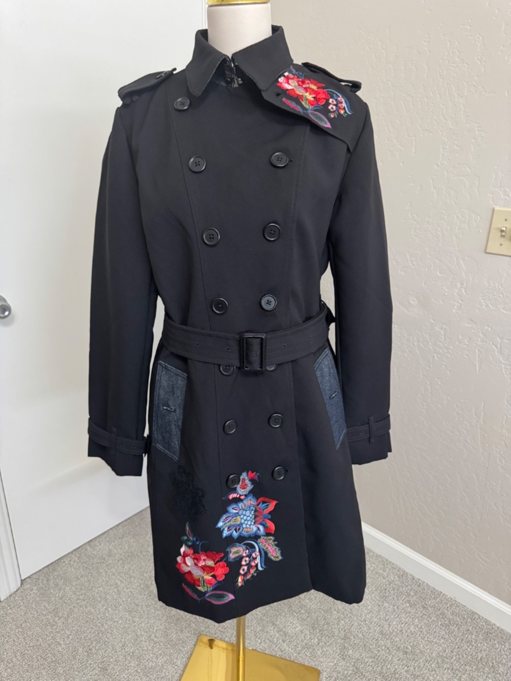 🌺 DESIGUAL EMBROIDERED FLORAL TRENCH COATEU 44 US 12 🌺